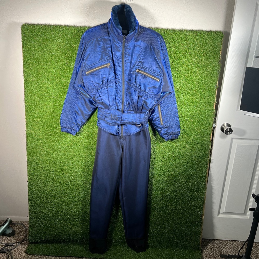 Vintage Nils Ski Suit Royal Blue One Piece Snowsuit Belted 80s Made in USA 12